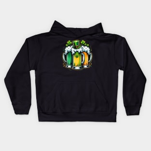 St. Patricks Day Beer Mugs Irish Flag, Kiss Me Four Leaf Clover Kids Hoodie